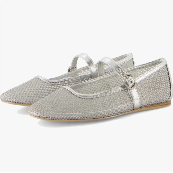 Dolce Vita Rodni Mesh Mary Jane Ballerina Flats in Silver 8 - Picture 1 of 7